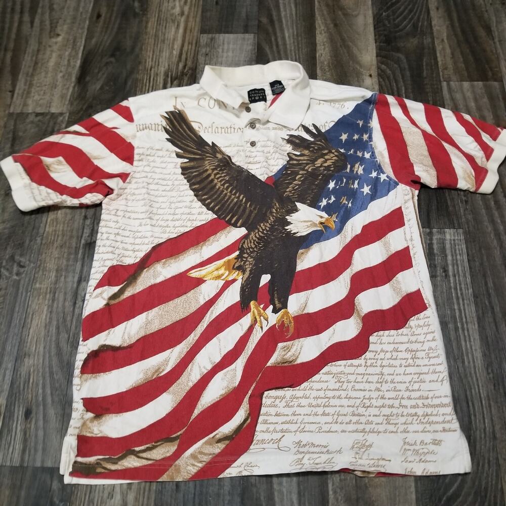 Cotton Trader Sport Polo Shirt Mens Size XL Patriotic American Eagle Declaration